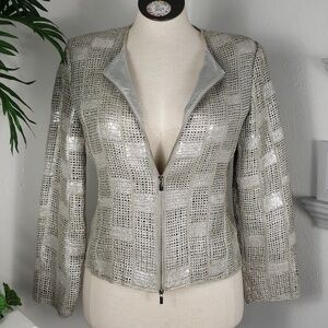 Armani Collezioni Silver Metallic Leather Open-Weave Jacket - Luxuriously Soft 8